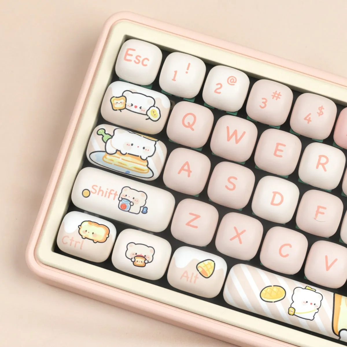 MOG Steamed Bread PBT key cap set with bread bear design for mechanical keyboards