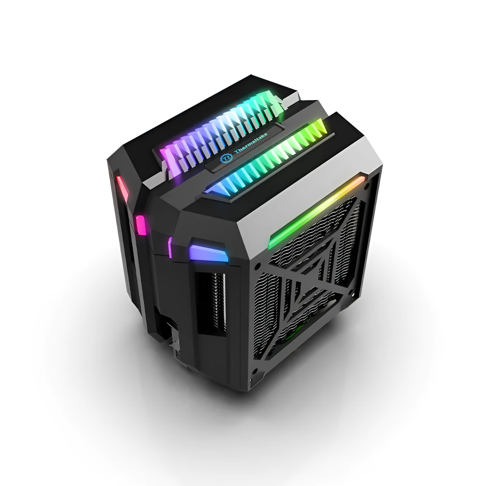 Touteng T400 CPU cooler with four copper heat pipes and ARGB fan, black and silver aluminium fins