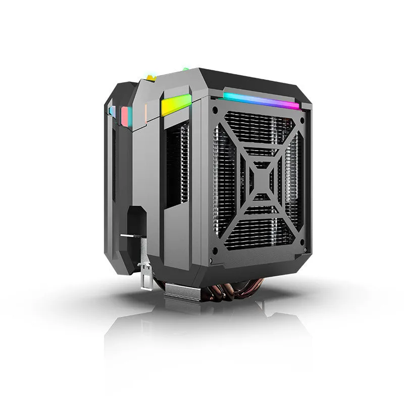 Touteng T400 CPU cooler with four copper heat pipes and ARGB fan, black and silver aluminium fins