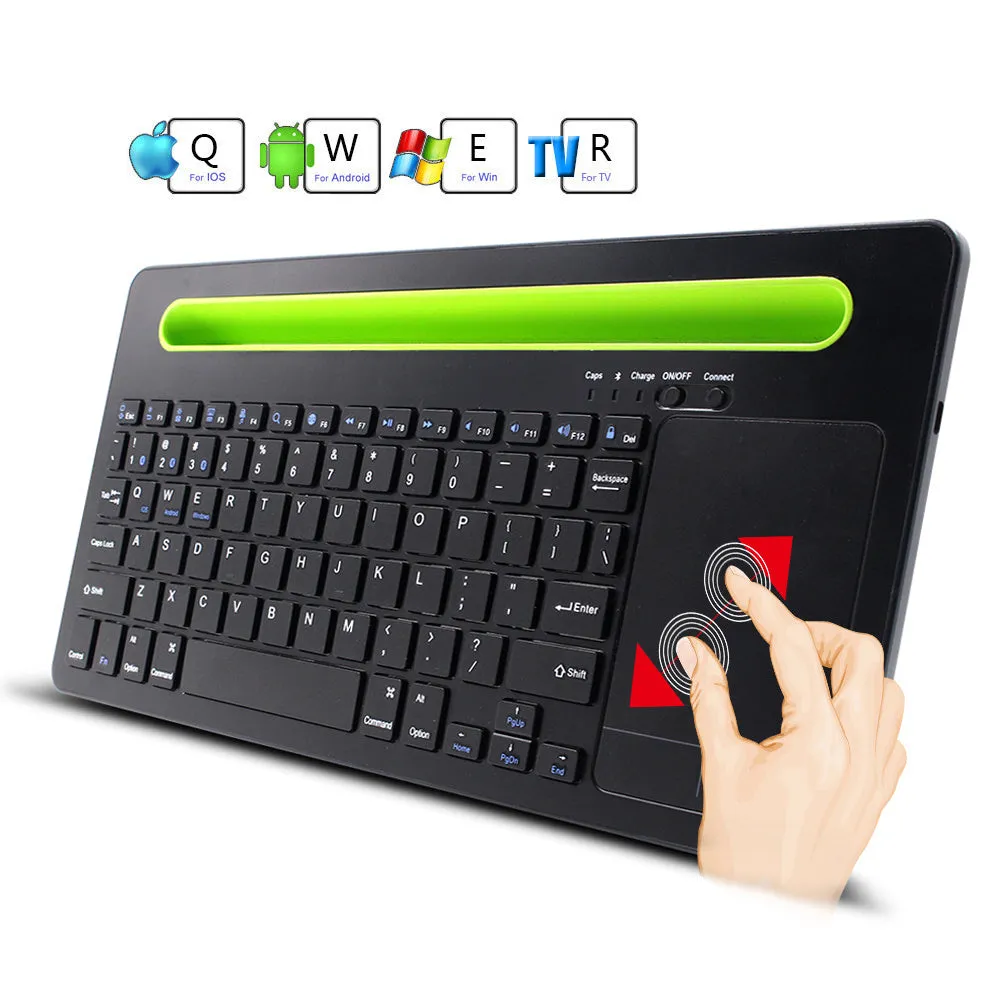 Universal Bluetooth touch keyboard for tablet and phone with 78 black keys and touchpad