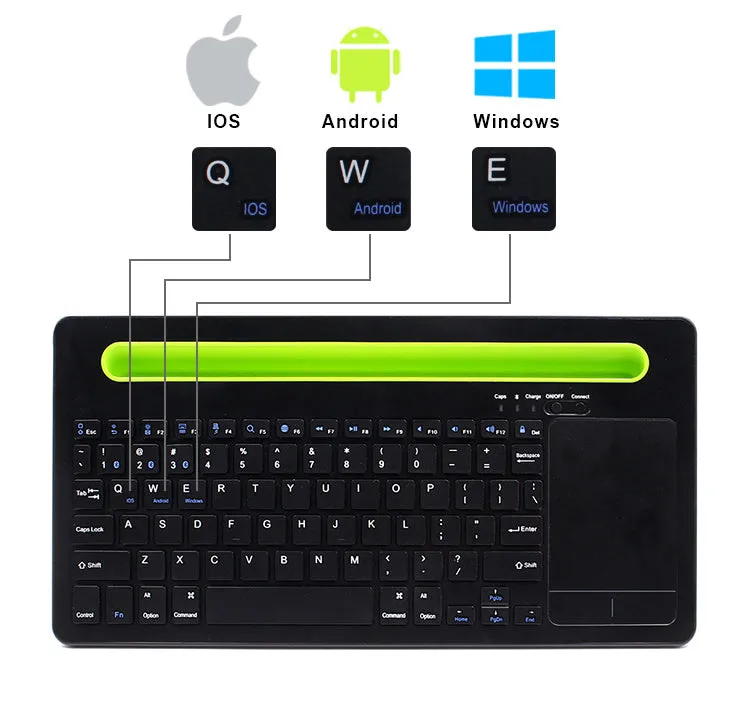 Universal Bluetooth touch keyboard for tablet and phone with 78 black keys and touchpad