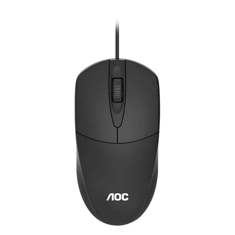 Black AOC-MS121 wired USB optical mouse on a desk for office use