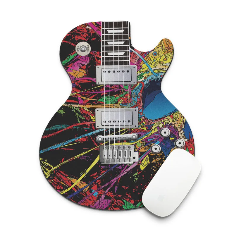 Guitar shaped computer mouse pad with natural rubber base and fine cloth surface, 22cm by 18cm