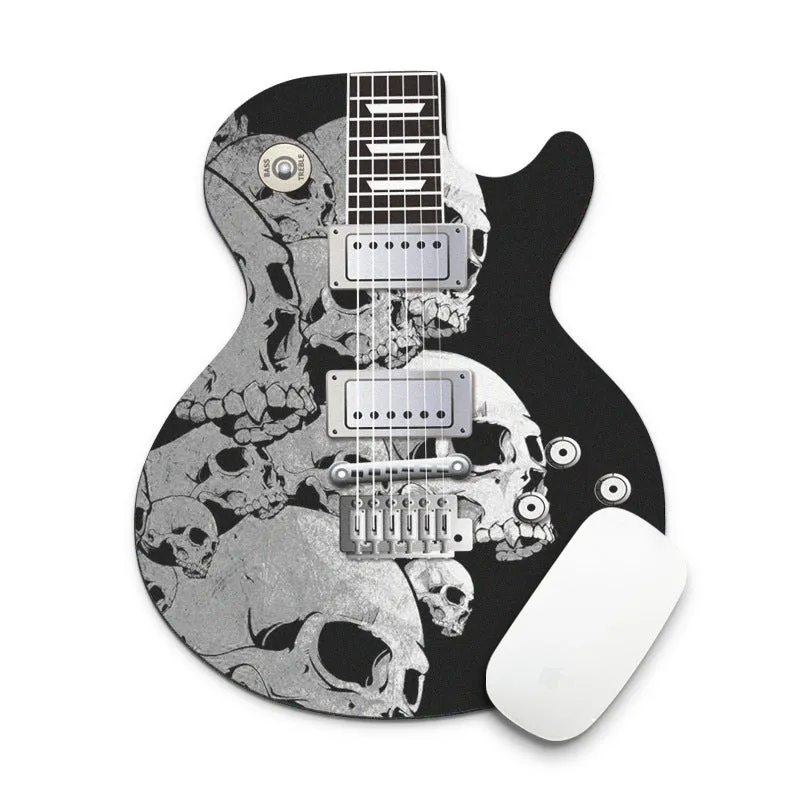 Guitar shaped computer mouse pad with natural rubber base and fine cloth surface, 22cm by 18cm