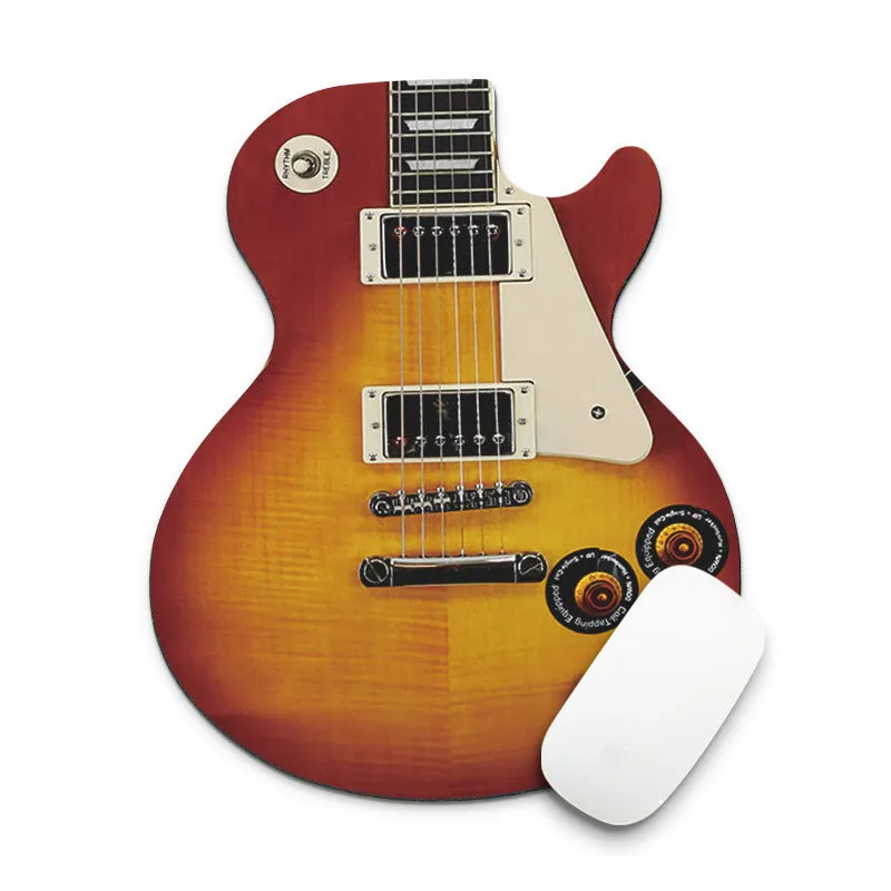 Guitar shaped computer mouse pad with natural rubber base and fine cloth surface, 22cm by 18cm