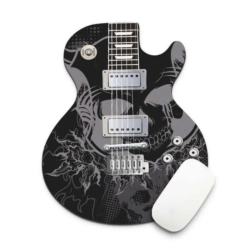 Guitar shaped computer mouse pad with natural rubber base and fine cloth surface, 22cm by 18cm