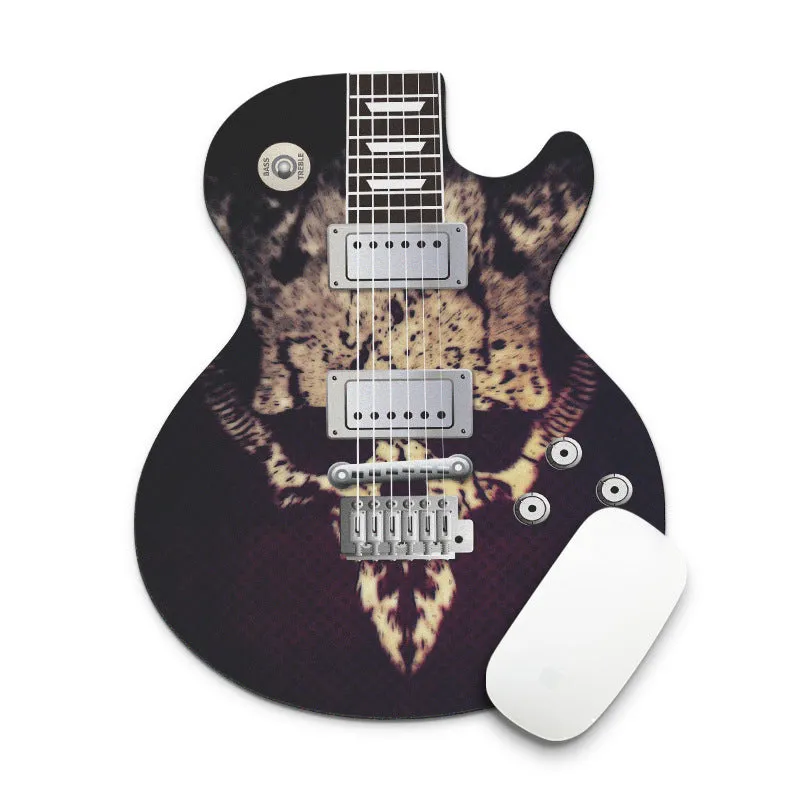 Guitar shaped computer mouse pad with natural rubber base and fine cloth surface, 22cm by 18cm