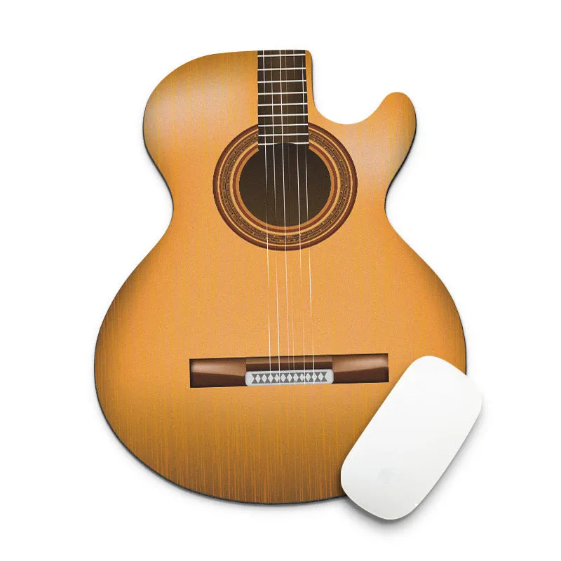 Guitar shaped computer mouse pad with natural rubber base and fine cloth surface, 22cm by 18cm