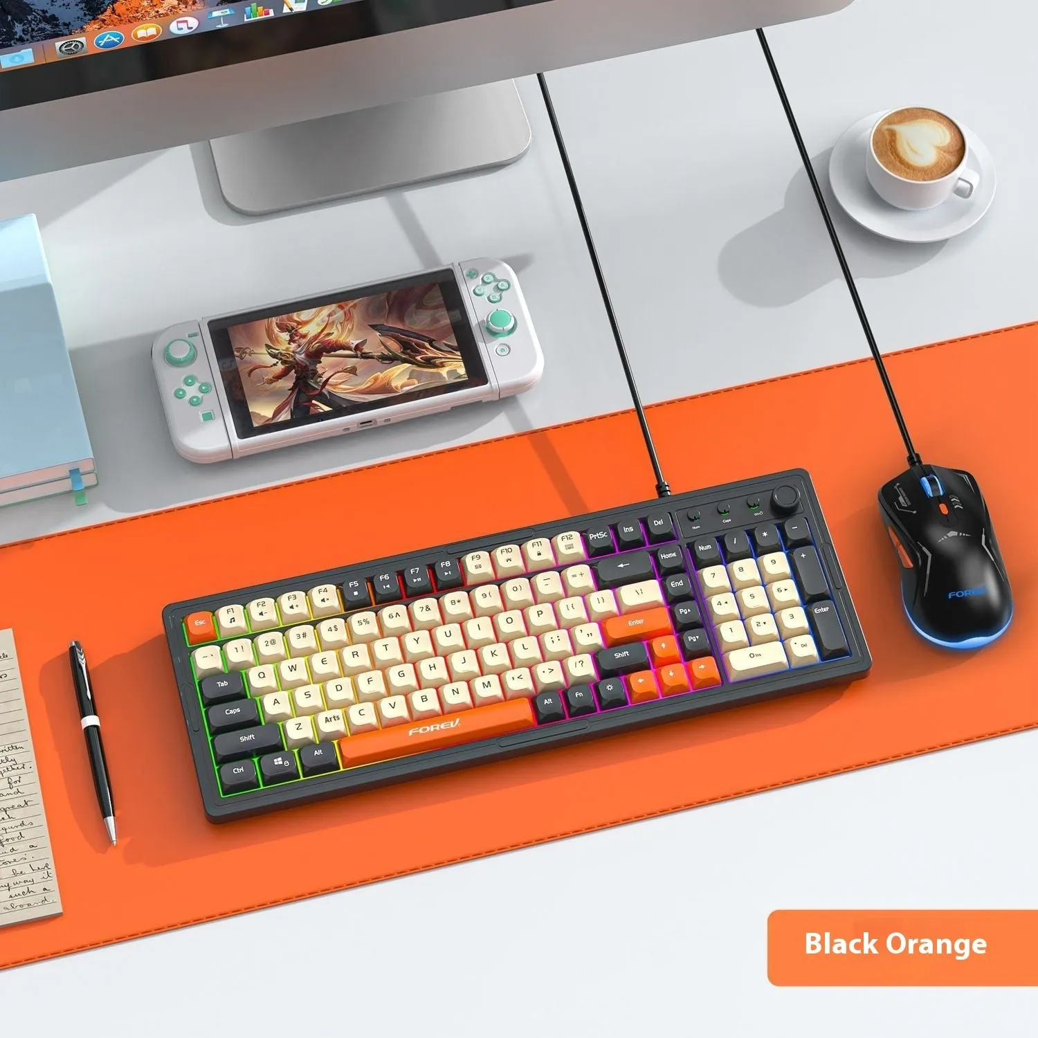 98-key mechanical keyboard and mouse set with backlight in various colour options