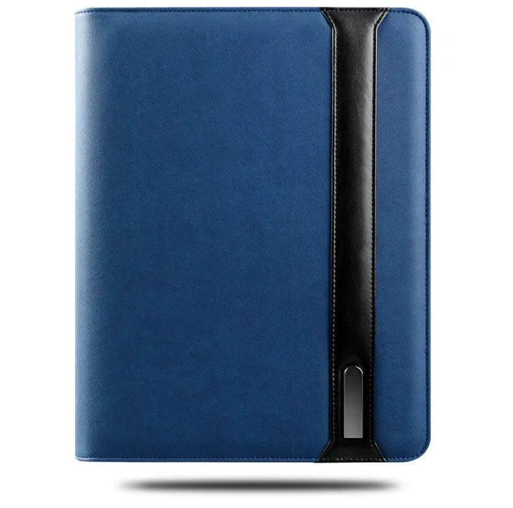 A4 multifunctional rechargeable folder notebook with wireless charger, 5000mAh battery, black colour-changing PU cover