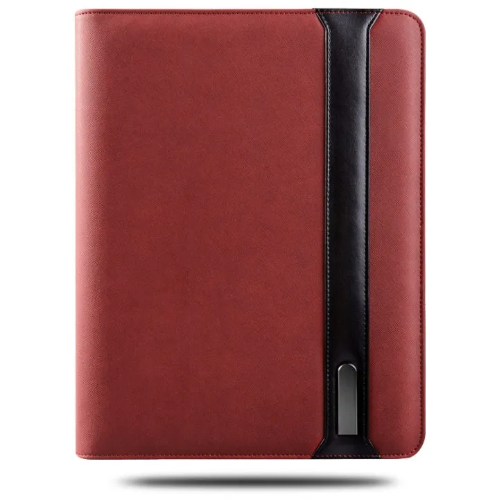 A4 multifunctional rechargeable folder notebook with wireless charger, 5000mAh battery, black colour-changing PU cover