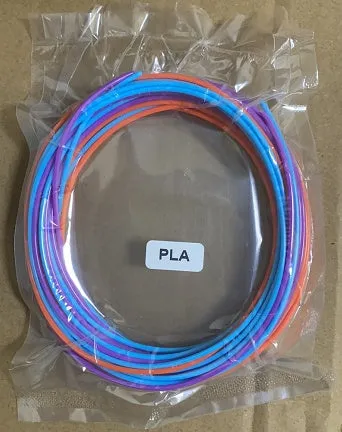 Children's 3D printing pen set with yellow pen, USB cable, and 3-colour filament on a table