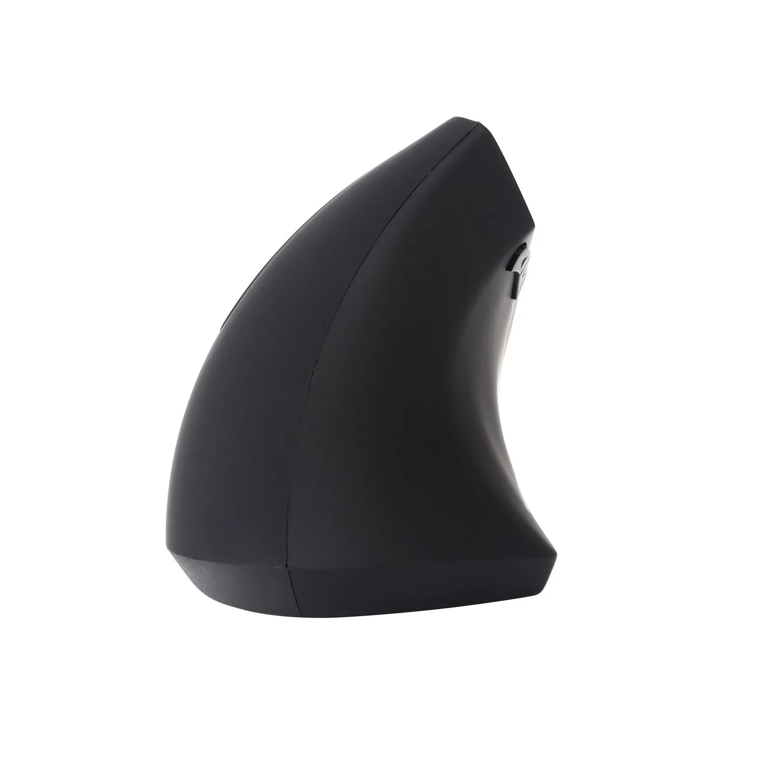 Left hand vertical wireless mouse in black ergonomic design with thumb buttons