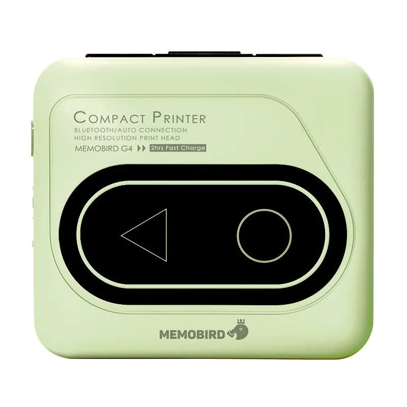 Avocado Green coloured pocket-sized Bluetooth thermal mini printer next to a mobile phone.