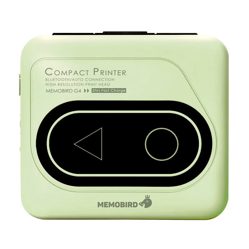 Avocado Green coloured pocket-sized Bluetooth thermal mini printer next to a mobile phone.