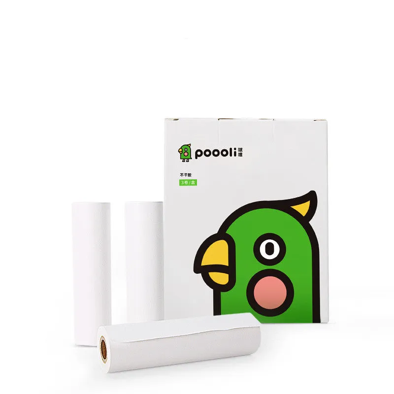 Three rolls of 110mm x 30mm thermal paper with adhesive backing on a white surface