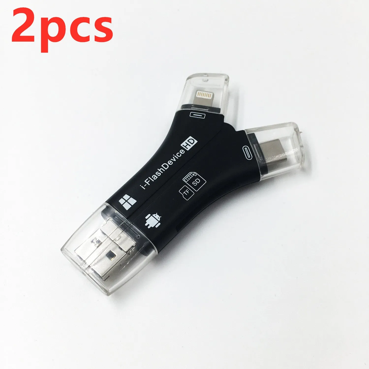 White ABS mobile phone memory card reader supporting SD and TF cards via USB 2.0