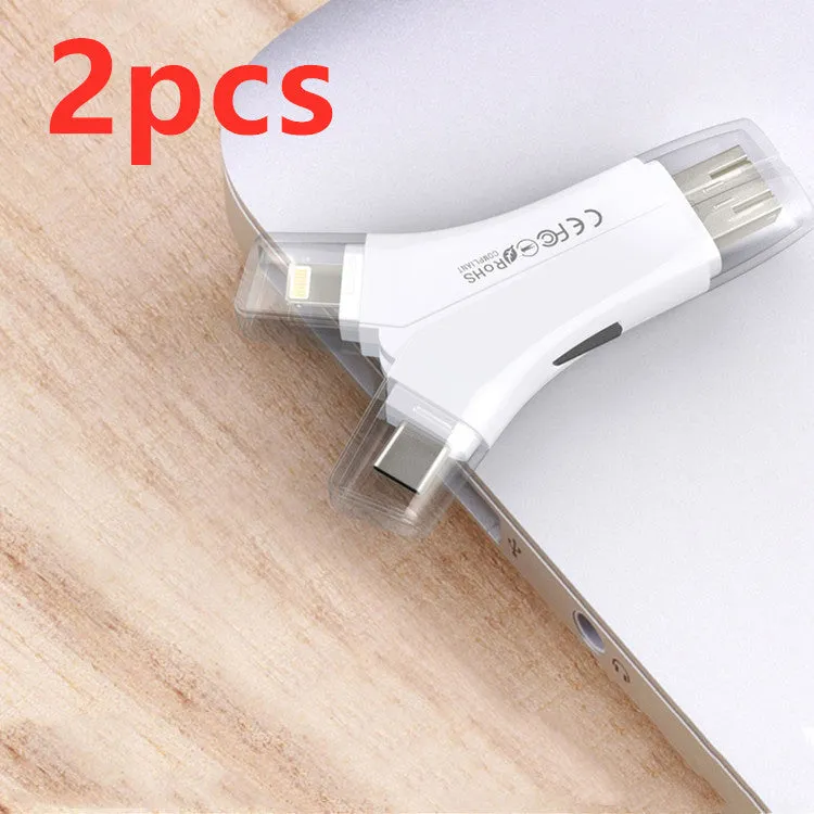 White ABS mobile phone memory card reader supporting SD and TF cards via USB 2.0