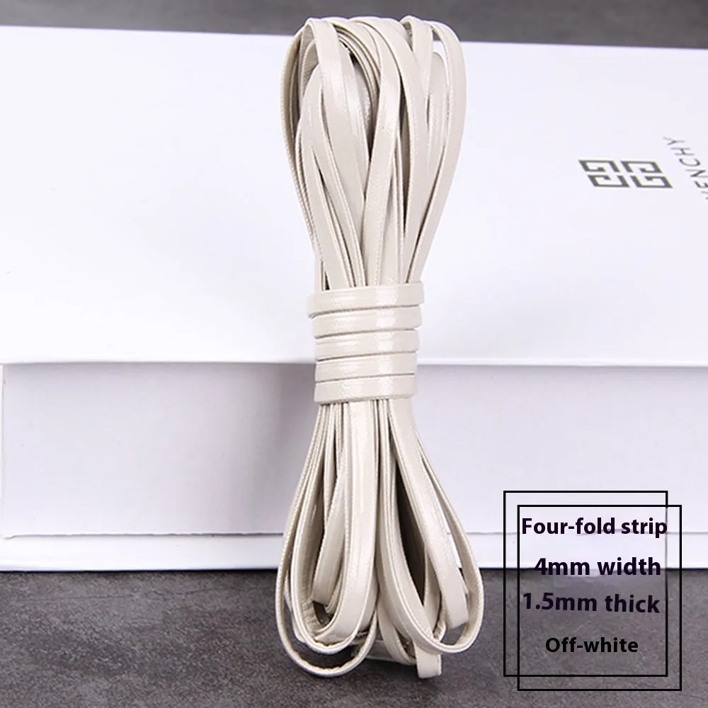 Rolls of PU leather weaving cord in various colours and widths for DIY craft projects.