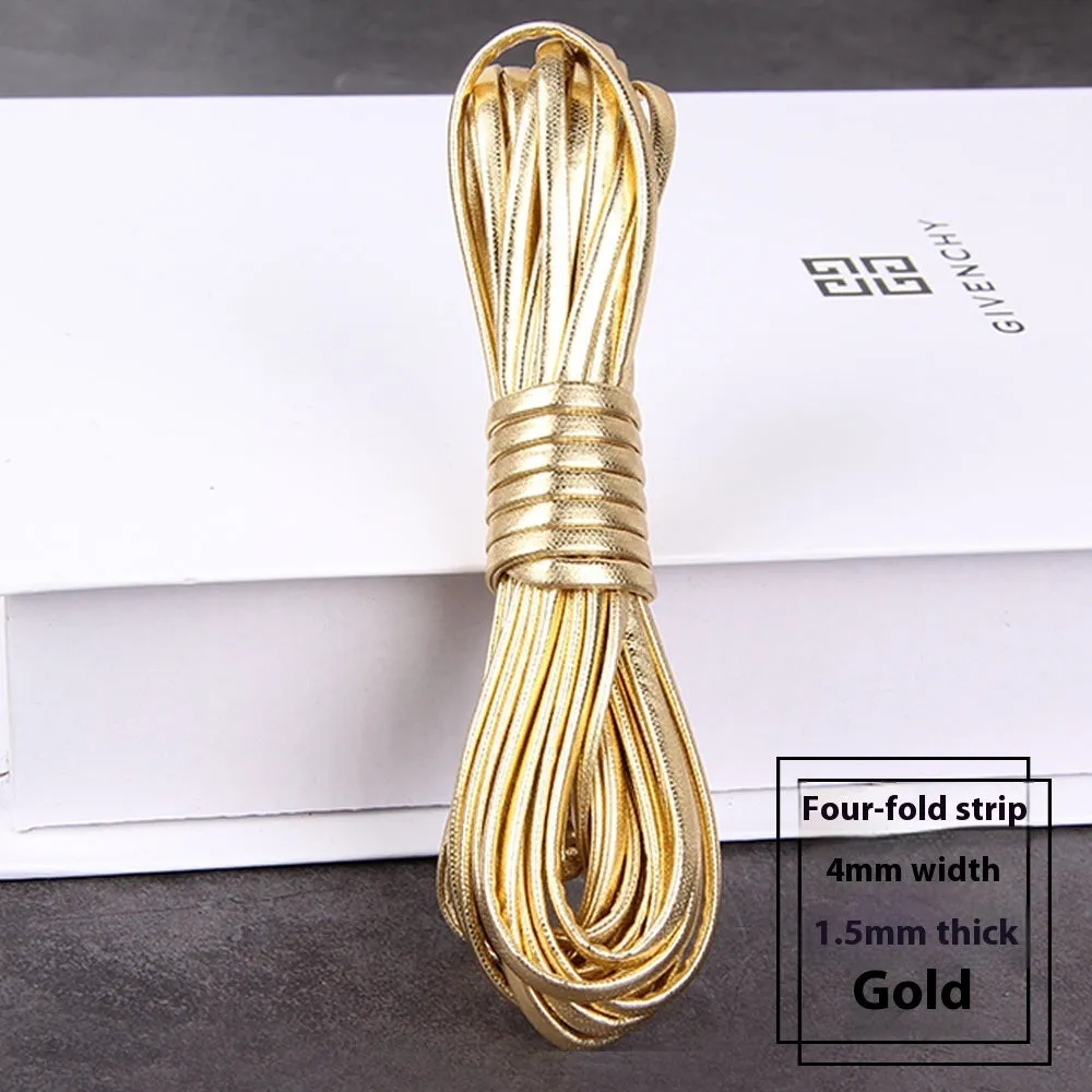 Rolls of PU leather weaving cord in various colours and widths for DIY craft projects.
