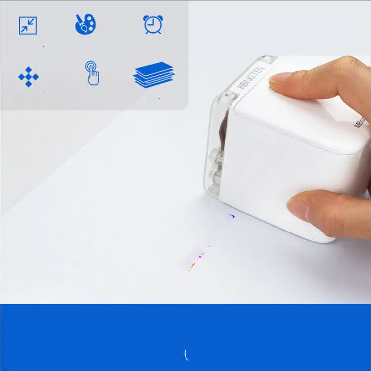 Portable Mbrush color handheld printer in white with ink cartridges showing compact size