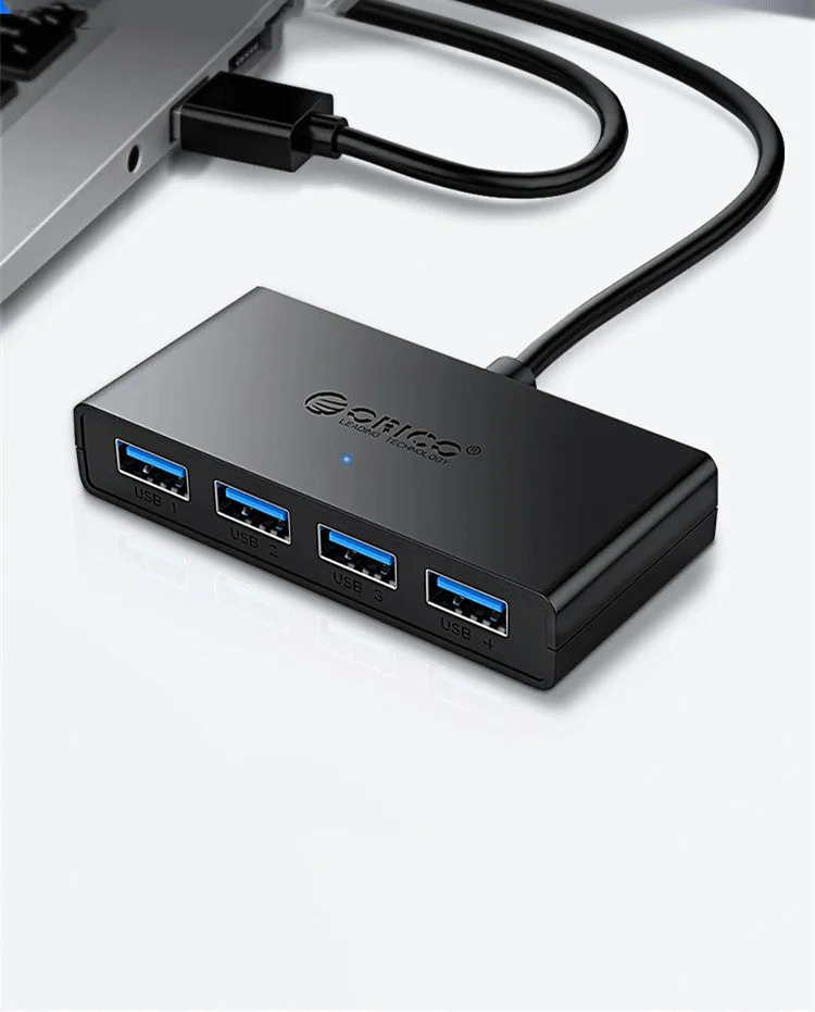 ORICO G11-H4 USB 3.0 hub with four ports and auxiliary Micro USB power port in black finish