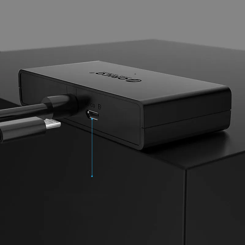ORICO G11-H4 USB 3.0 hub with four ports and auxiliary Micro USB power port in black finish