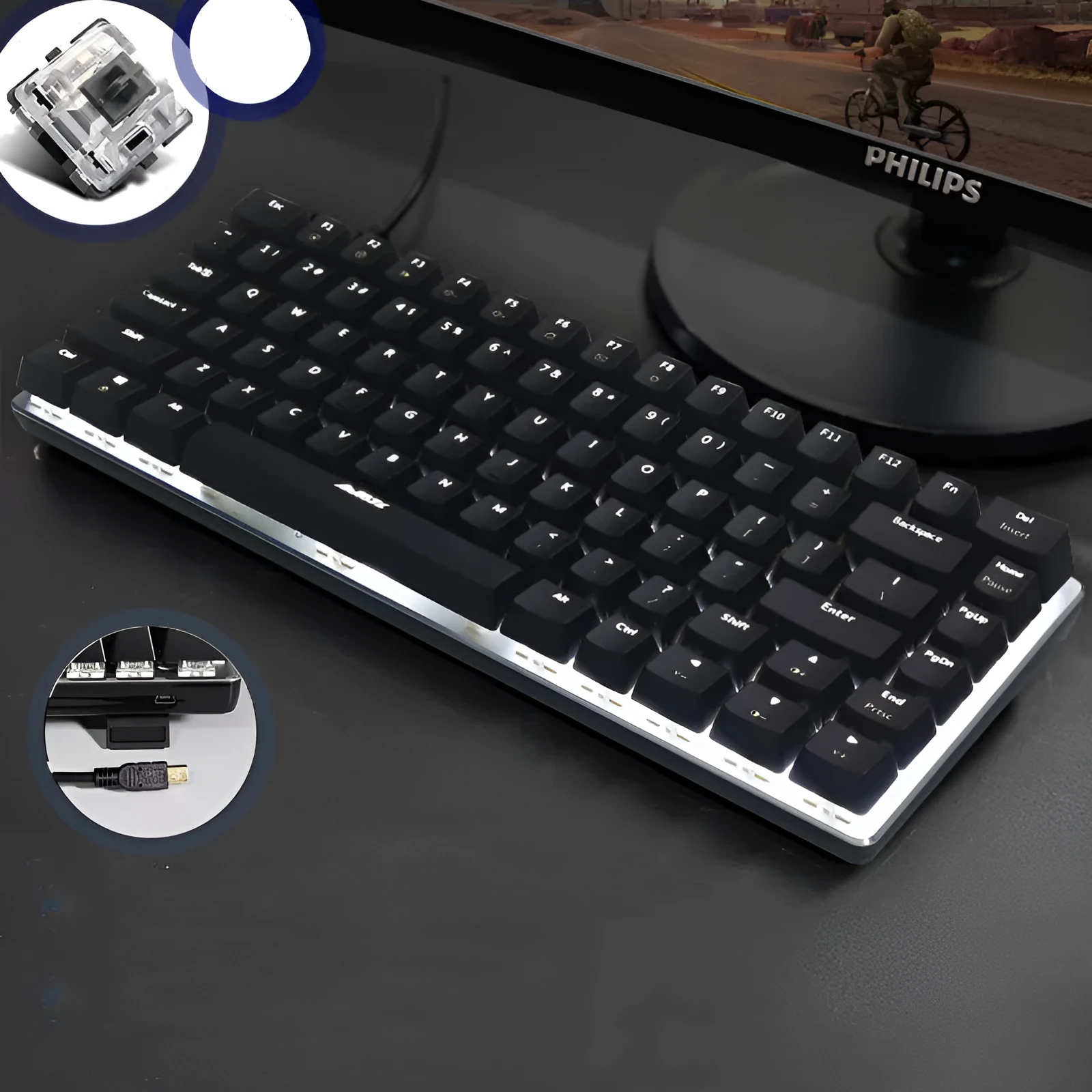Heijue AK33 82-key wired mechanical keyboard with metal frame and backlit keys
