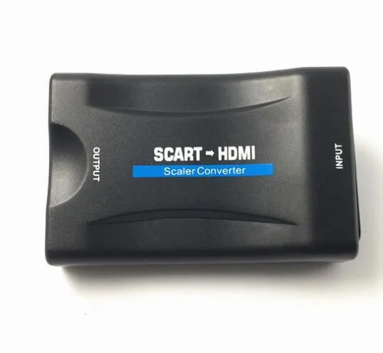 1080P HDMI to SCART bidirectional converter in black ABS plastic housing with USB cable