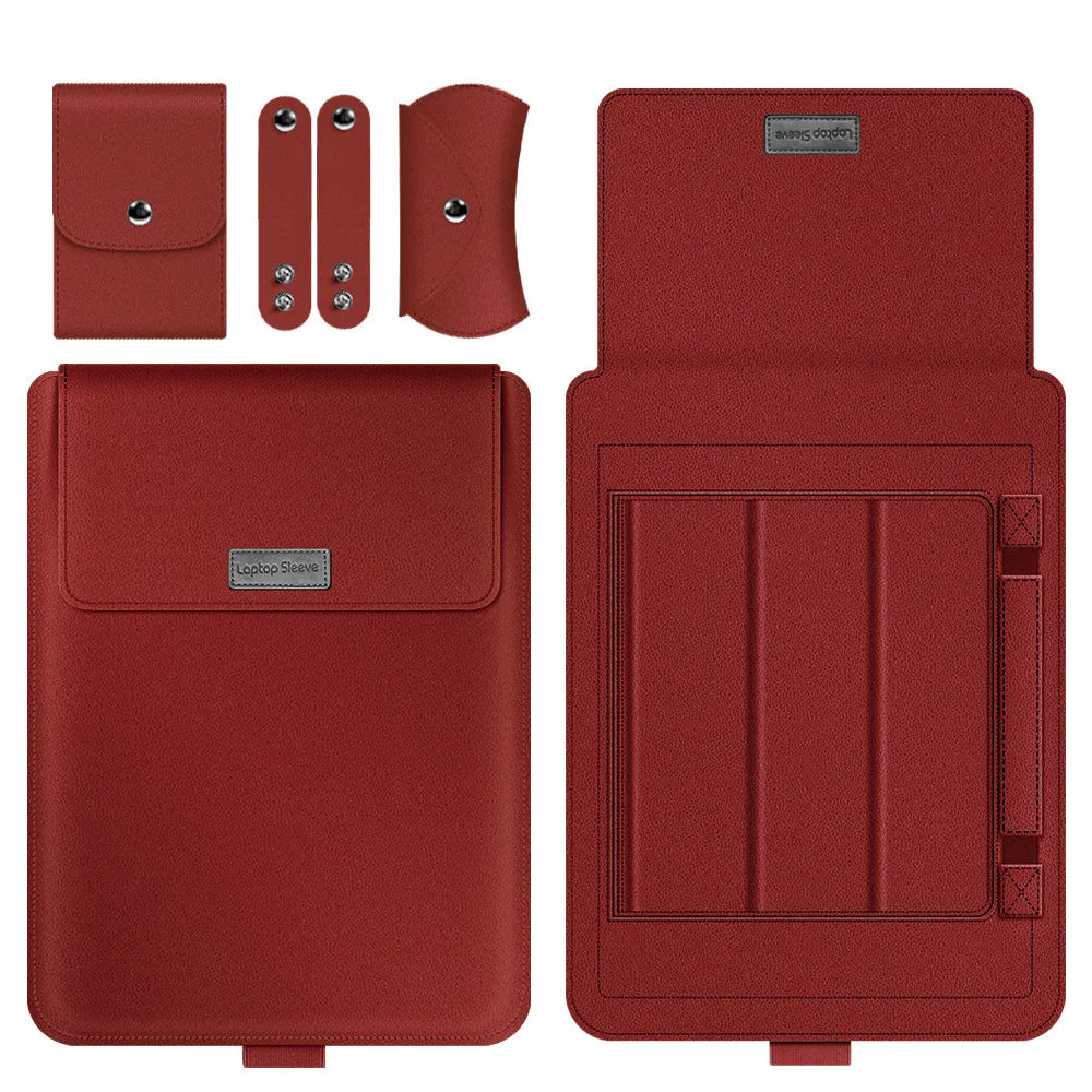 Notebook stand computer liner storage bag in imitation leather and microfiber, universal fit for 11 to 17 inch laptops, available in multiple colours