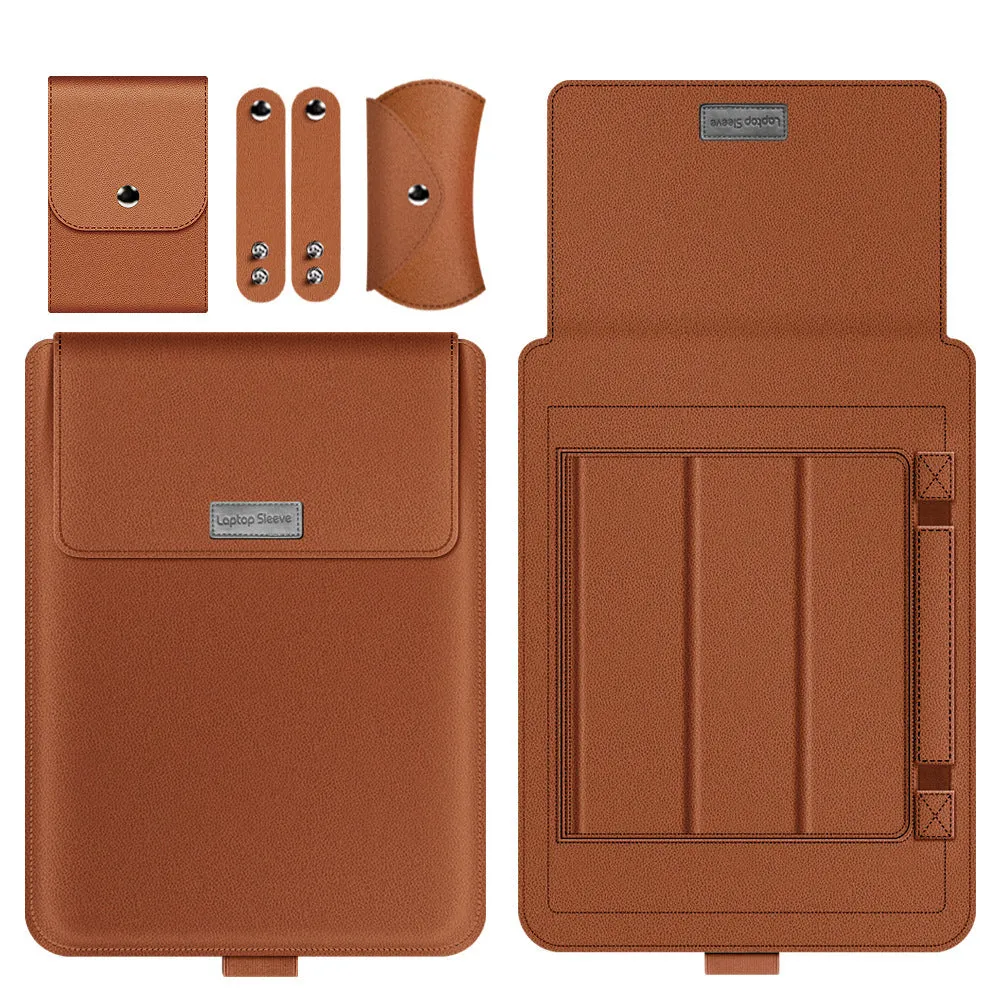 Notebook stand computer liner storage bag in imitation leather and microfiber, universal fit for 11 to 17 inch laptops, available in multiple colours