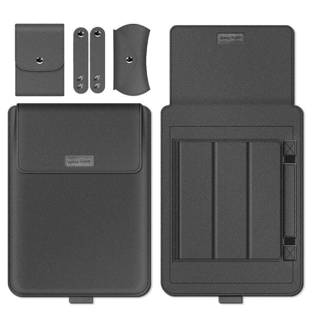 Notebook stand computer liner storage bag in imitation leather and microfiber, universal fit for 11 to 17 inch laptops, available in multiple colours