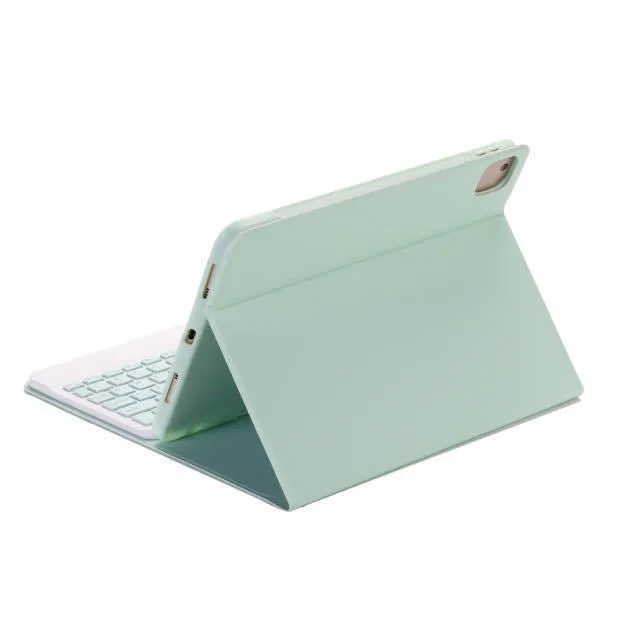 Yellow imitation leather flat Bluetooth keyboard case with pen slot for iPad clamshell cover