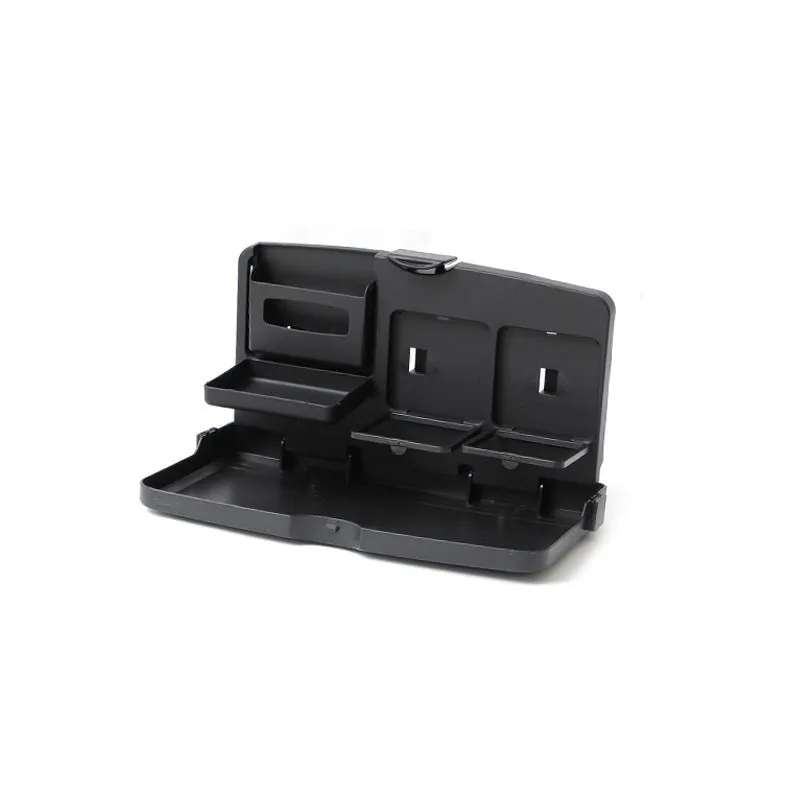 Foldable black car laptop table with built-in cup holder mounted on steering wheel
