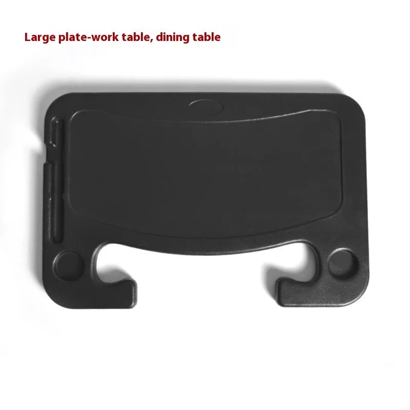 Foldable black car laptop table with built-in cup holder mounted on steering wheel