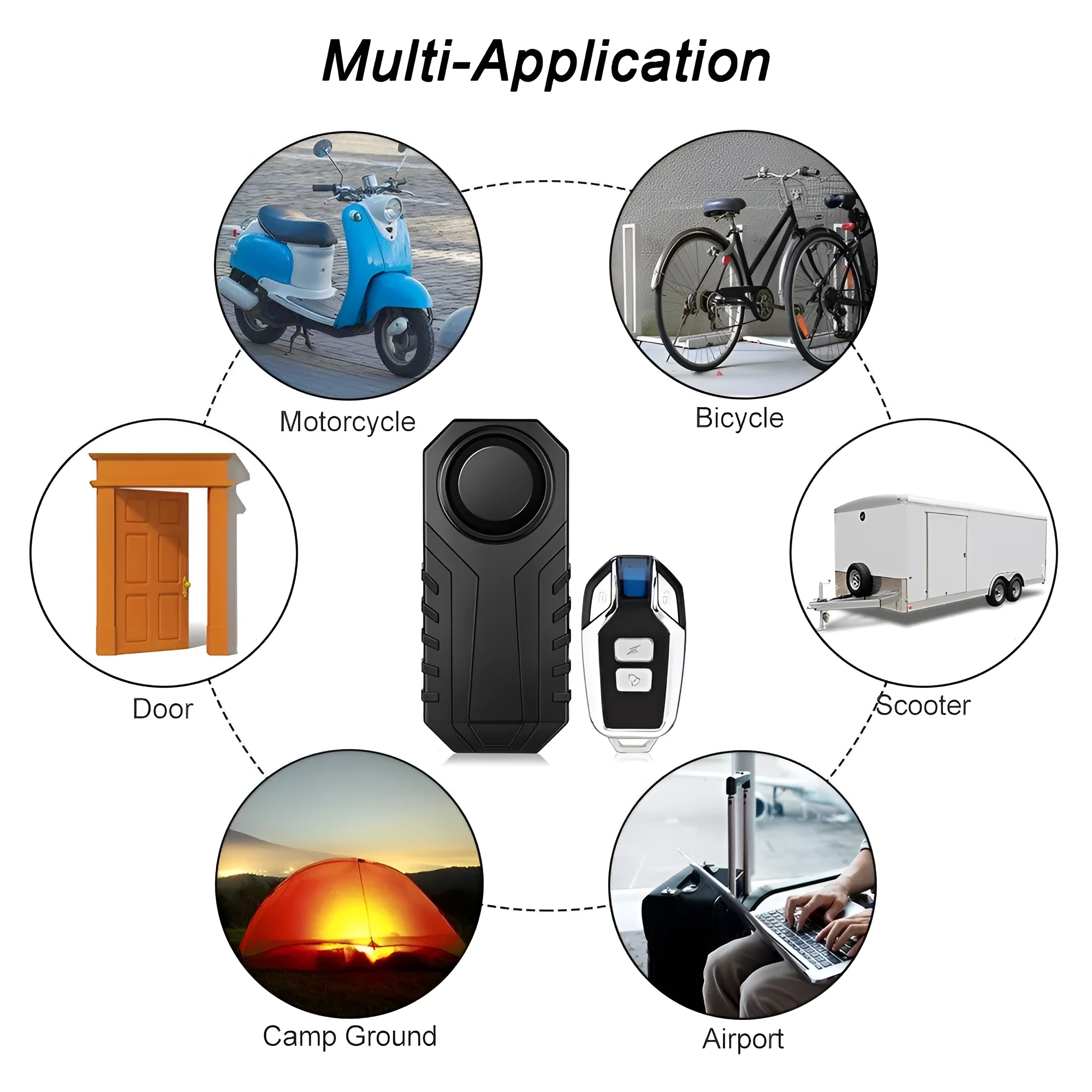 Black installation-free rainproof anti-theft alarm for motorcycle or electric car with remote control