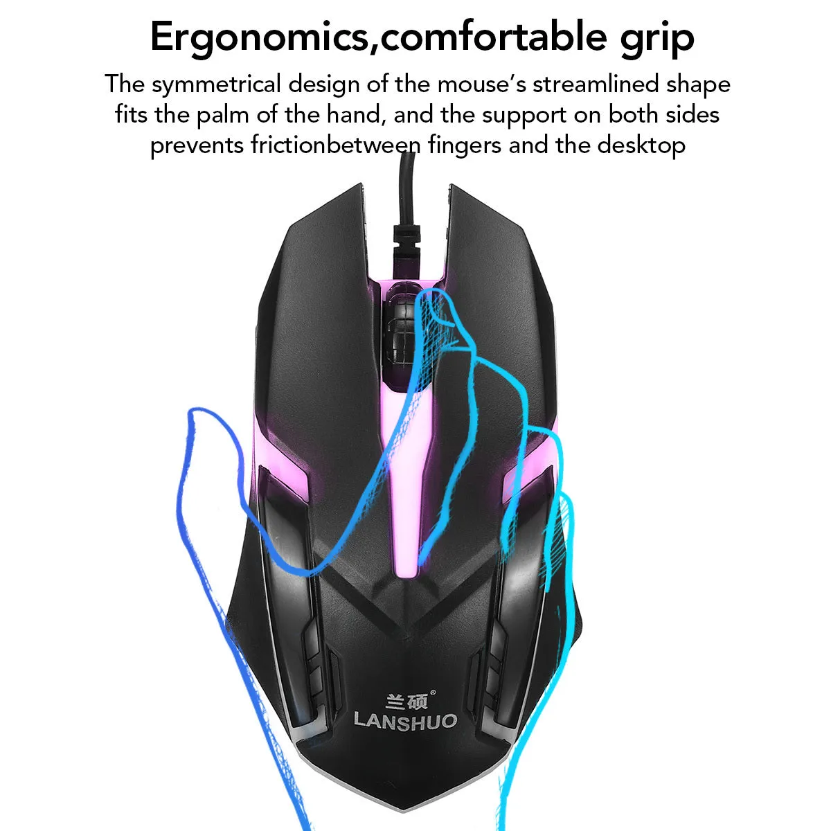 Russian USB wired backlit keyboard and mouse set in black with multimedia keys and 1200dpi optical resolution