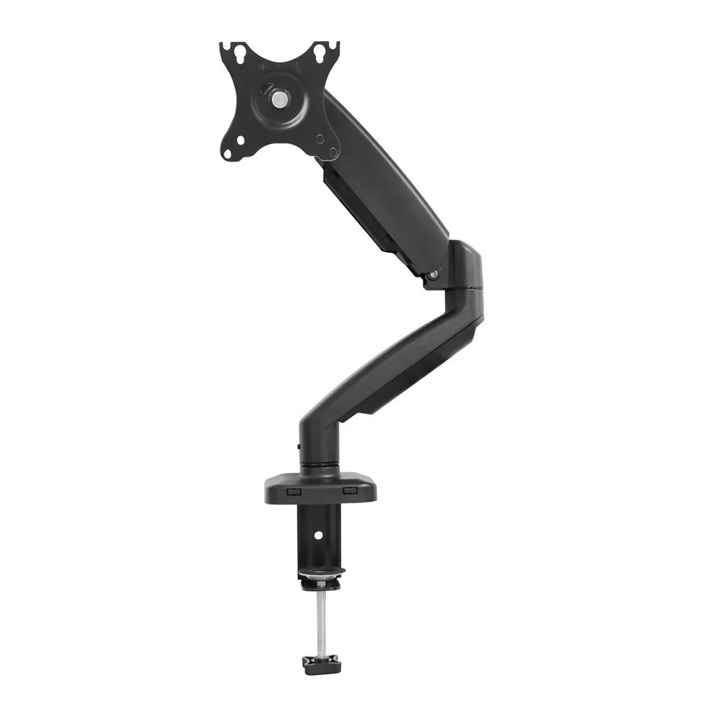 Black metal LCD screen rotating telescopic bracket elevated on desktop with adjustable angle