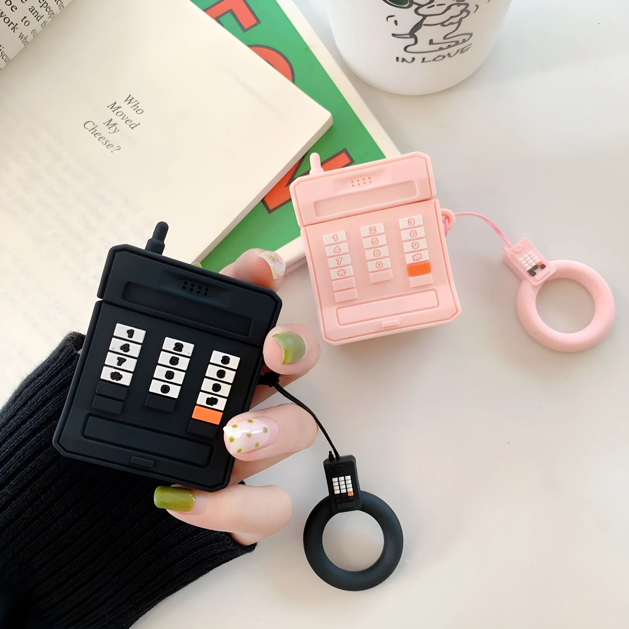 Pink and black cartoon silicone protective cover for AirPods 1st and 2nd generation charging case