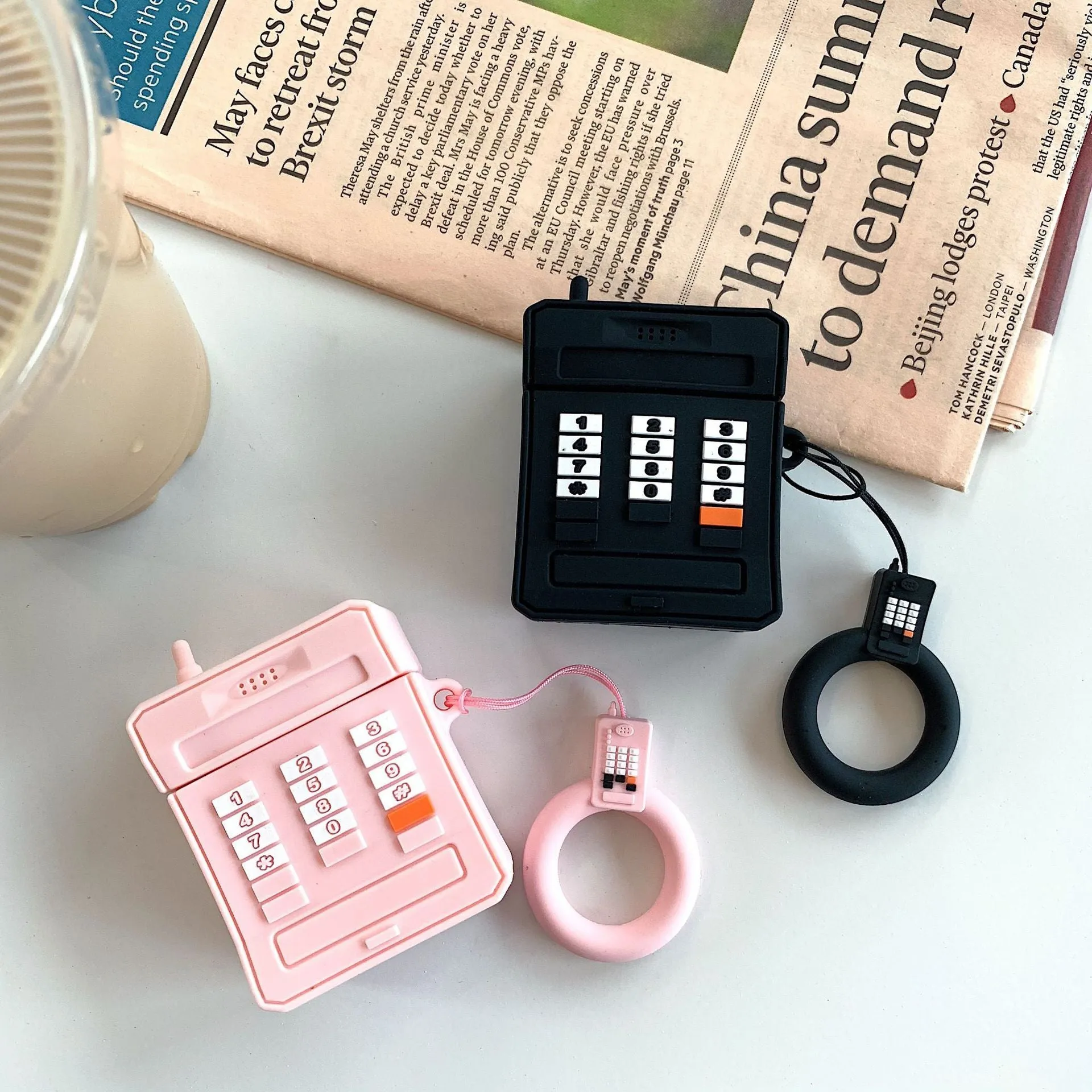 Pink and black cartoon silicone protective cover for AirPods 1st and 2nd generation charging case