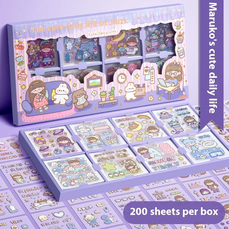 Children's removable sticker set with five themed designs in a box