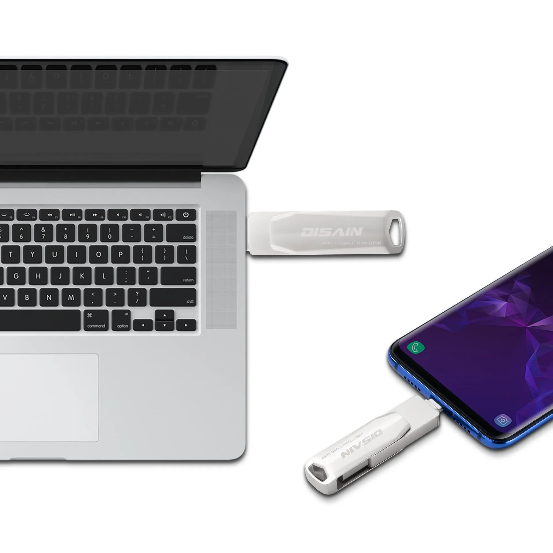New Typec metal rotating USB 3.0 flash drive in Pearl Nickel with USB-C connector