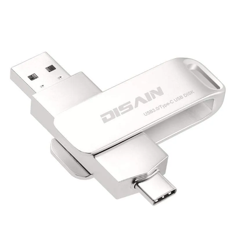 New Typec metal rotating USB 3.0 flash drive in Pearl Nickel with USB-C connector