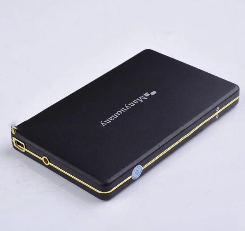 Ultra-thin mobile hard disk with metal shell, black colour, USB 3.0 interface, showing compact 2.5-inch size