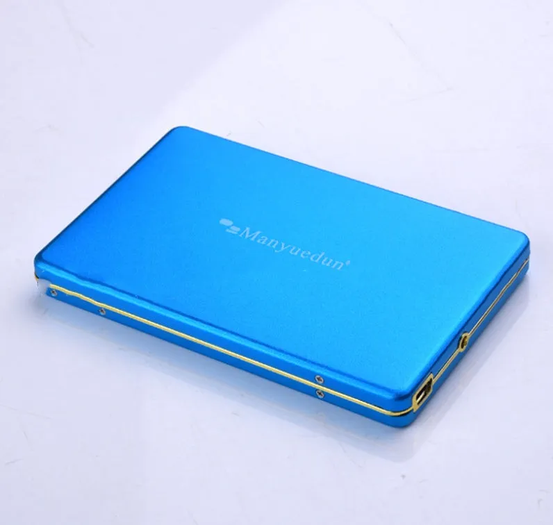 Ultra-thin mobile hard disk with metal shell, black colour, USB 3.0 interface, showing compact 2.5-inch size