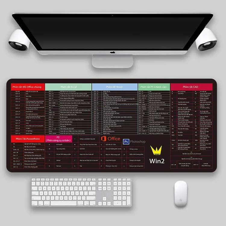 Shortcut key mouse pad oversized thickened desk pad with non-slip rubber base and cloth surface, available in multiple sizes and language-style designs