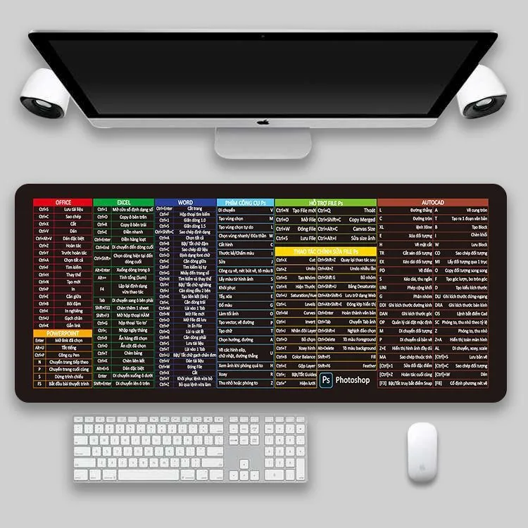 Shortcut key mouse pad oversized thickened desk pad with non-slip rubber base and cloth surface, available in multiple sizes and language-style designs