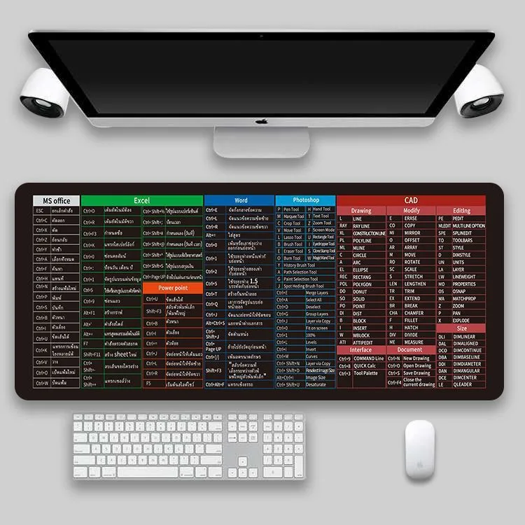Shortcut key mouse pad oversized thickened desk pad with non-slip rubber base and cloth surface, available in multiple sizes and language-style designs