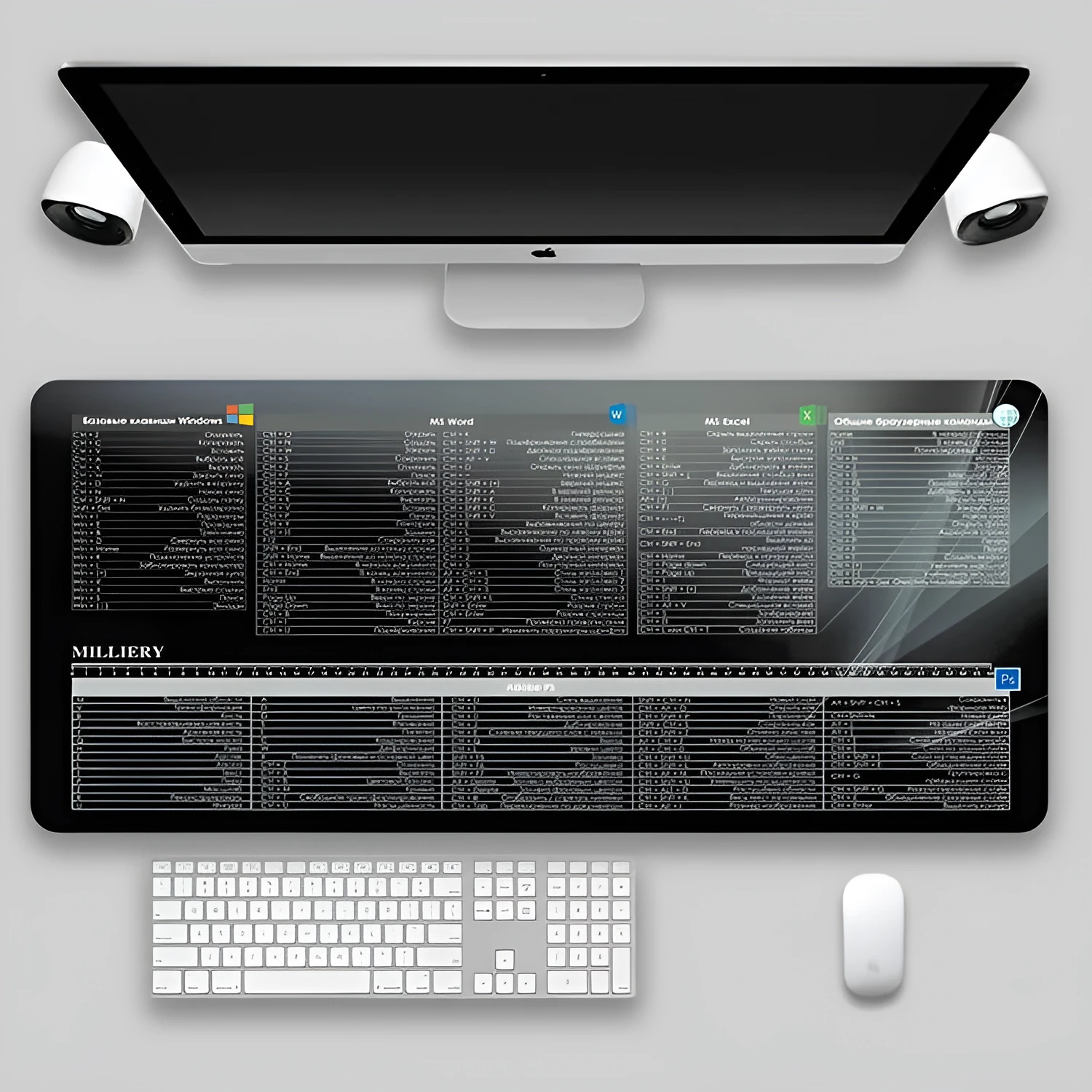 Shortcut key mouse pad oversized thickened desk pad with non-slip rubber base and cloth surface, available in multiple sizes and language-style designs