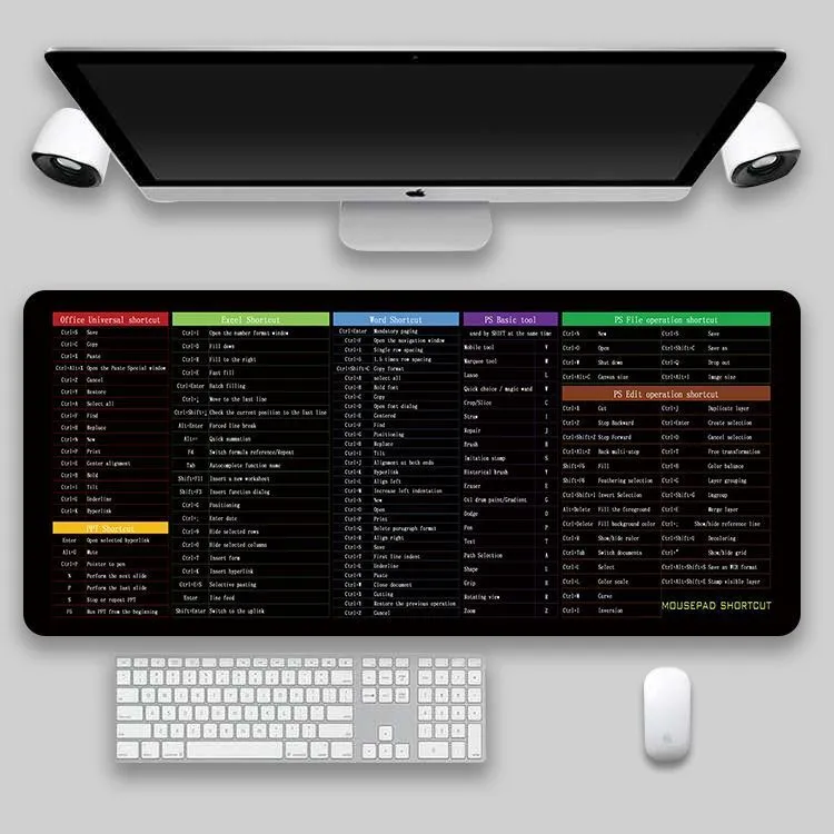 Shortcut key mouse pad oversized thickened desk pad with non-slip rubber base and cloth surface, available in multiple sizes and language-style designs